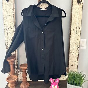 Calvin Klein Black Cold Shoulder Button Down Shirt